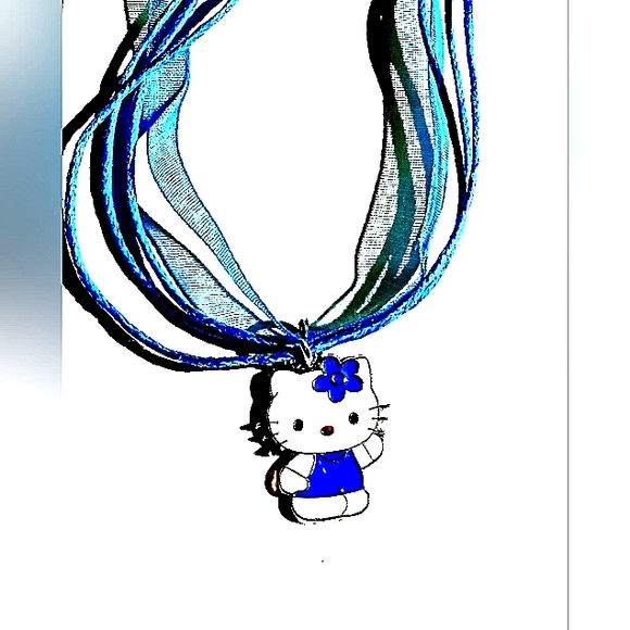 SOLD .......SOLD...,,......All In Blue Charm On A Blue Layered Ribbon Necklace - Picture 4 of 6